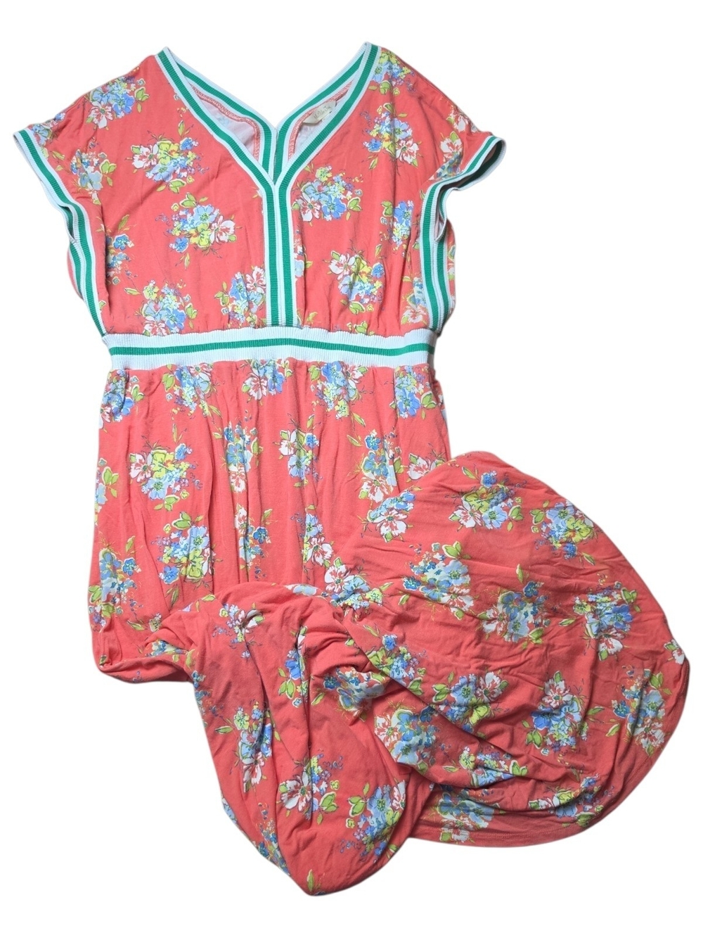 Matilda Jane Coral Floral Maxi Dress with Green Trim Accents - Picture 3 of 7